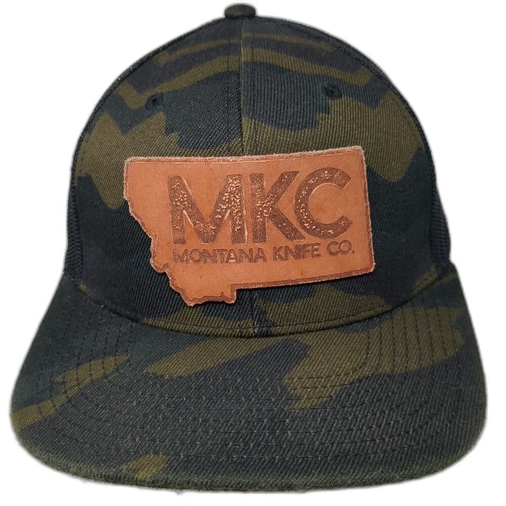 Branded Bills Trucker Hat Green One Size Montana Knife Co Camo Leather Patch